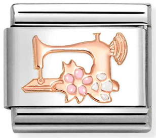 Hobbies - Sewing Machine with Flowers Rosegold Charm
