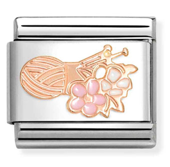 Ball of Wool with Flowers Rosegold & Enamel Charm