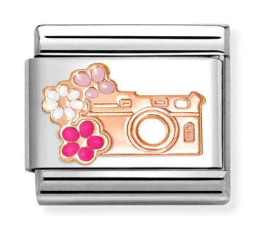 Camera with Flowers Rosegold & Enamel Charm