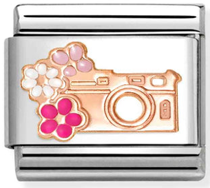 Hobbies - Camera with Flowers Rosegold Charm
