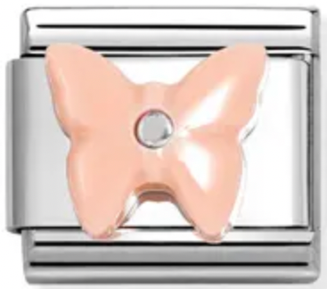 Animals - Pink Synthetic Stone Butterfly Silver Charm