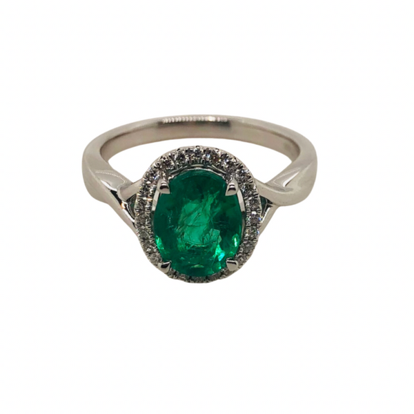 Emerald Oval Halo Platinum Ring