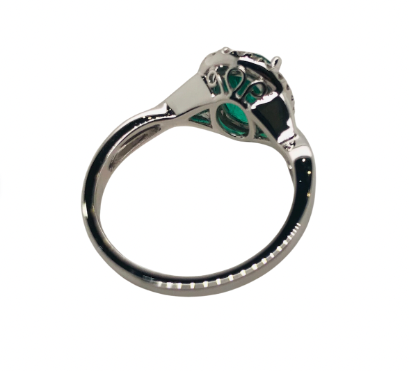 Emerald Oval Halo Platinum Ring