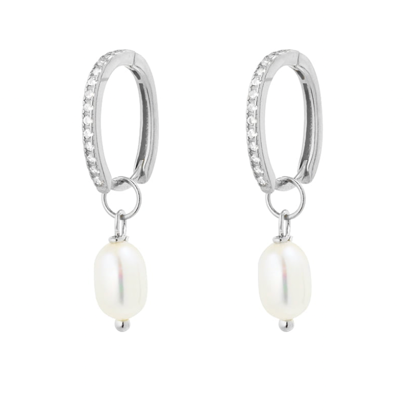 Earring -  Drop Pearl w/ CZs  Earrings
