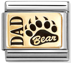 Family - Bear Dad with Black Enamel Gold Charm