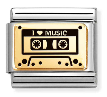 Audio Cassette Gold & Black Enamel Charm