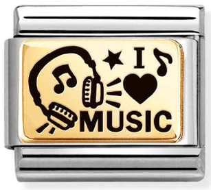 Hobbies - I Love Music with Black Enamel Gold Charm