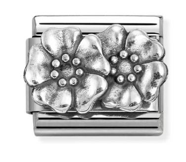 Symbol - Double Flower Silver Oxidised Charm