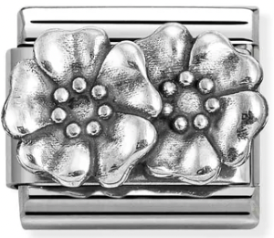 Nature - Double Flower Oxidised Silver Charm