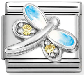 Animals - Light Blue & Yellow Dragonfly Silver Charm