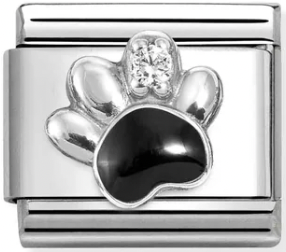 Animals - Black & CZ Paw Silver Charm