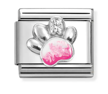 Animal - Pink & White Paw Silver Charm