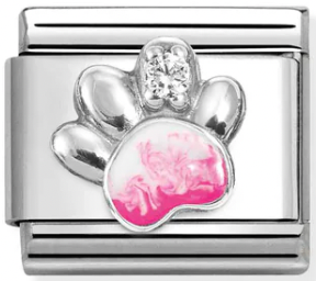 Animals - Pink & White Paw Silver Charm