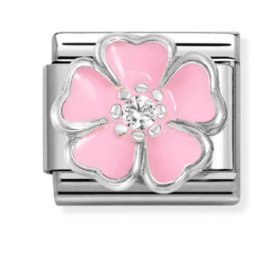 Pink Flower with CZ Silver Charm