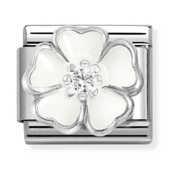 White Flower with CZ Silver Charm