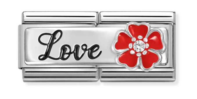 Double Link - Love with Flower Silver Charm