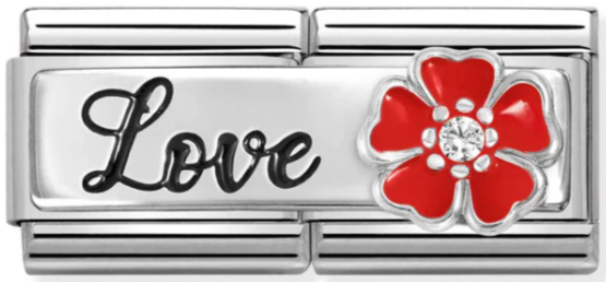 Double Links - Love with Flower Silver Charm