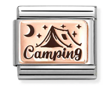 Camping Rosegold & Black Enamel Charm