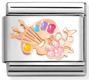 Hobbies - Artist's Palette with Flowers Rosegold Charm