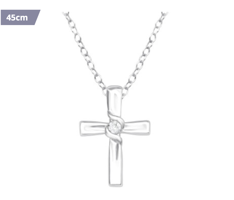 Silver Cross with CZ Necklace