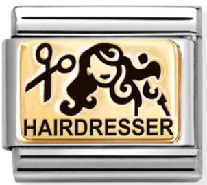 Occupation - Female Hairdresser with Black Enamel Gold Charm