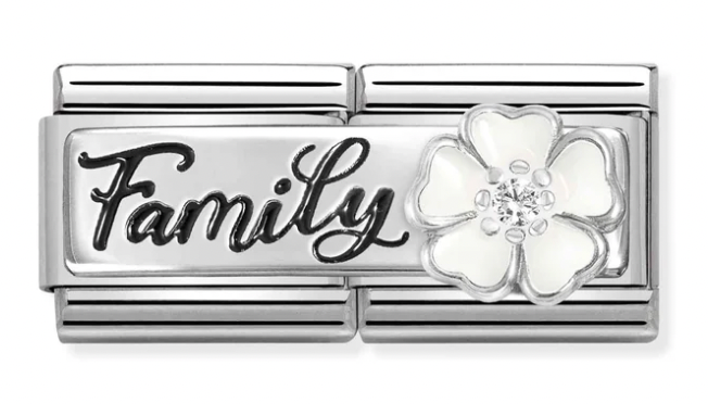 Family with Flower Double Link Silver Charm