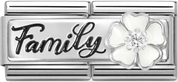 Double Links - Family with Flower Silver Charm