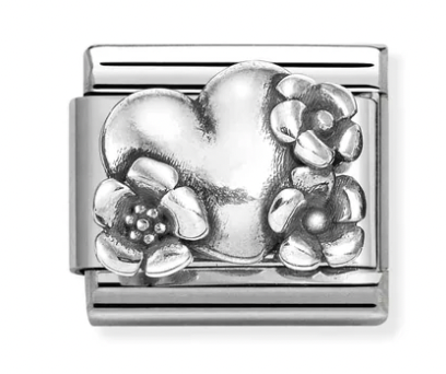 Heart and Flowers Silver Charm