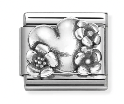 Symbol - Heart and Flowers Silver Oxidised Charm