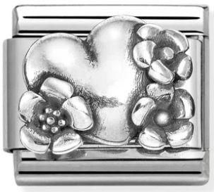 Symbols - Flowers and Heart Oxidised Silver Charm