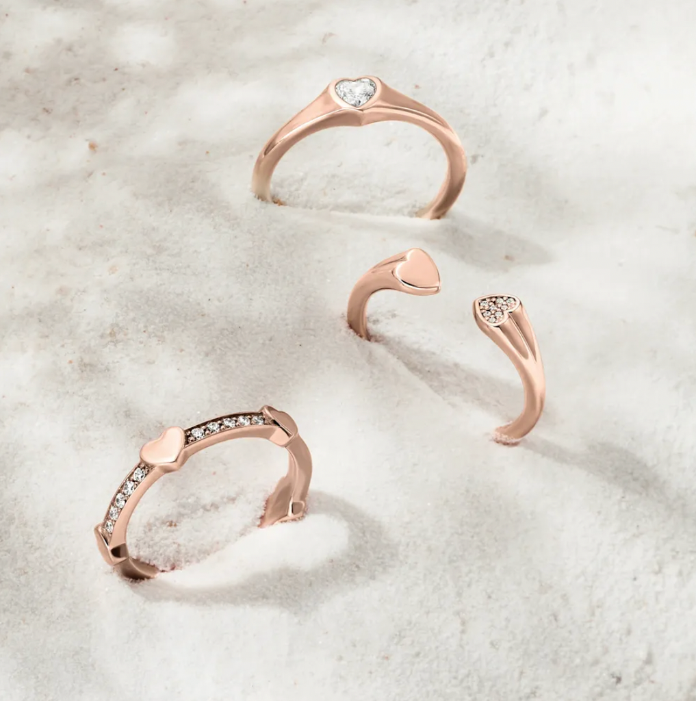 Charming CZ Pave with Hearts Rosegold Ring
