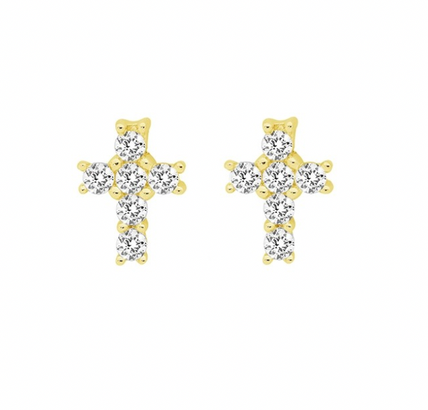 CZ Cross Stud Earrings - 3 colours