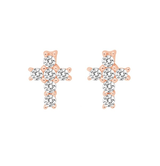 Earring - Cross with CZ Studs - 3 colours