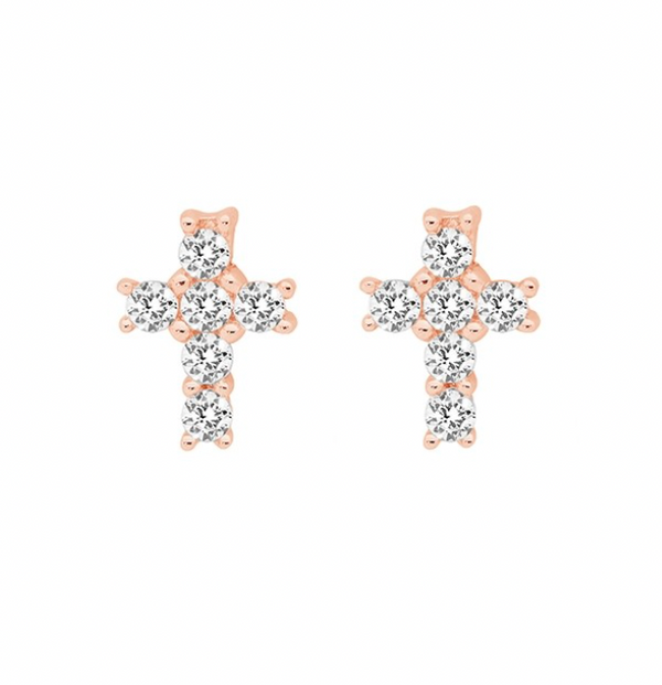 Earring - Cross with CZ Studs - 3 colours