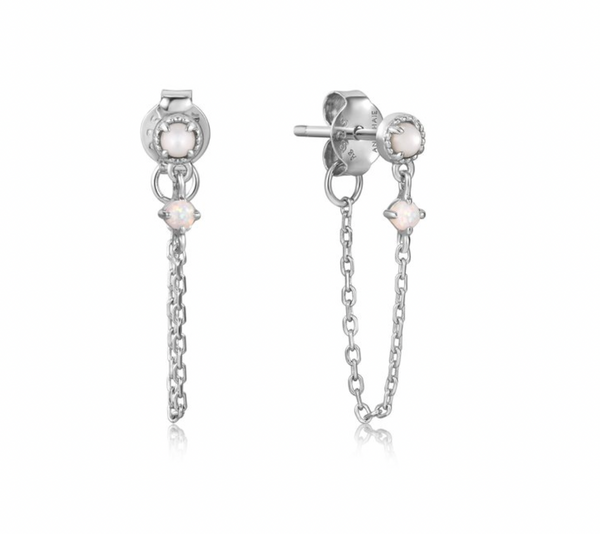 Rising Star - Mother of Pearl and Kyoto Opal Chain Silver Drop Earrings