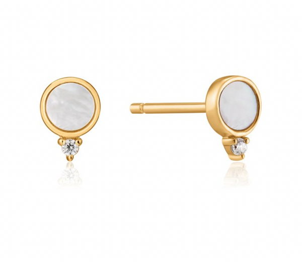 Hidden Gem - Mother of Pearl & Turquoise Gold Stud Earrings