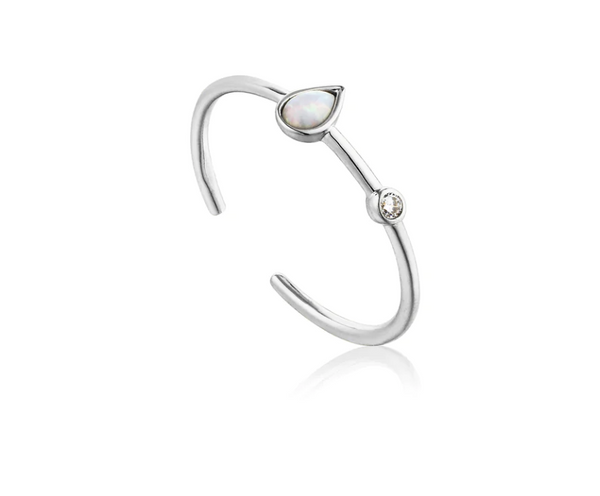 Mineral Glow - Opal Colour Raindrop Adjustable Silver Ring