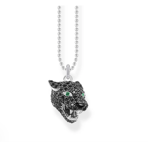 Black Cat with CZ Silver Necklace