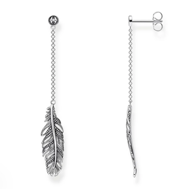 Feather Drop Silver Stud Earrings