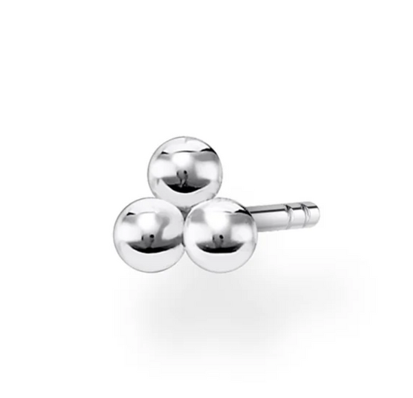 3 Bead Dots Silver Ear Single Studs
