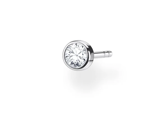 White Stone Bezel Set Silver Ear Single Studs