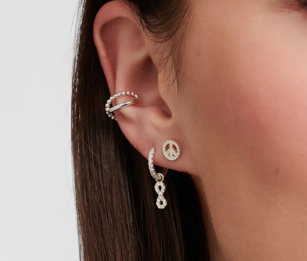 Peace with CZ Silver Ear Single Studs