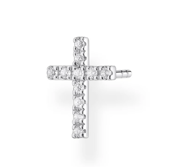 Cross with CZ Silver Ear Single Studs