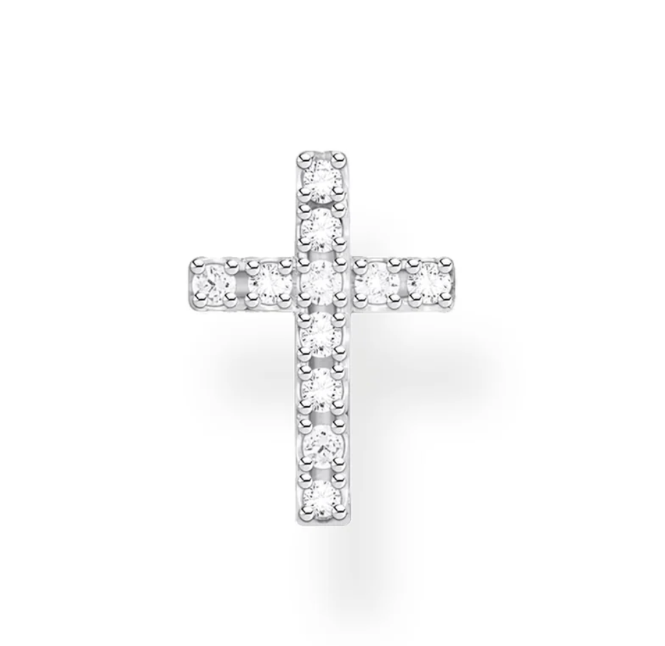 Cross with CZ Silver Ear Single Studs