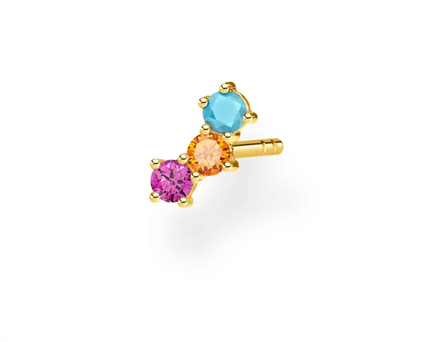 Multi-coloured 3 Stone Gold Ear Single Studs