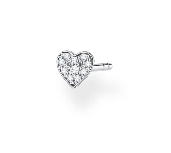 Heart with CZ Ear Silver Single Studs