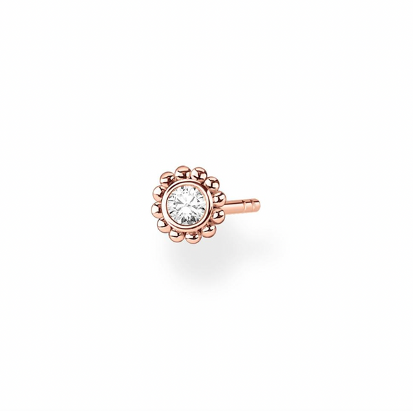 Flower with CZ Ear Single Studs - 2 colours