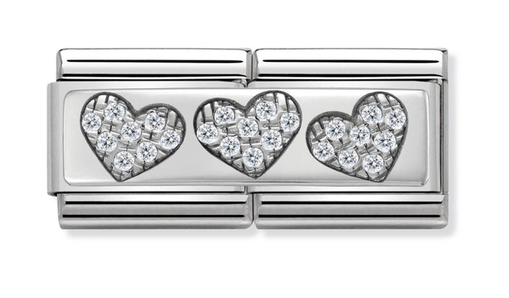 Double Link - Three Hearts Silver Charm