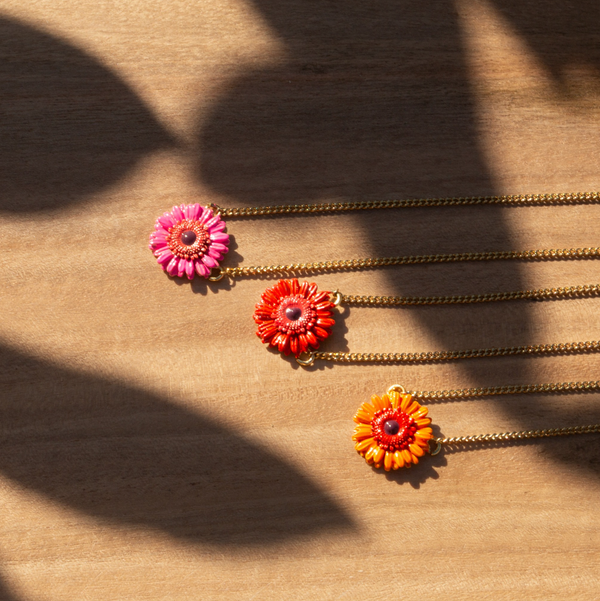 RUBY Orange Gerbera Flower Short Necklace