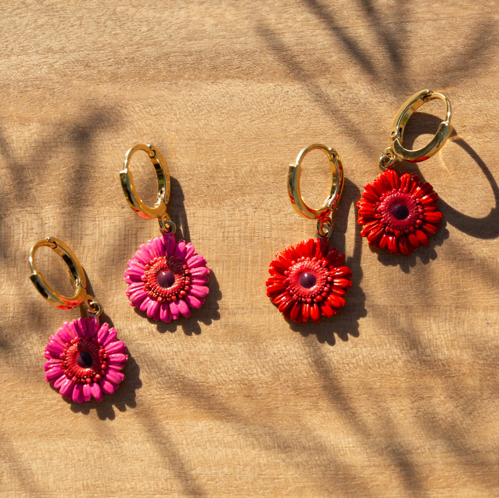 RUBY Pink Gerbera Flower Mini Creole Earrings